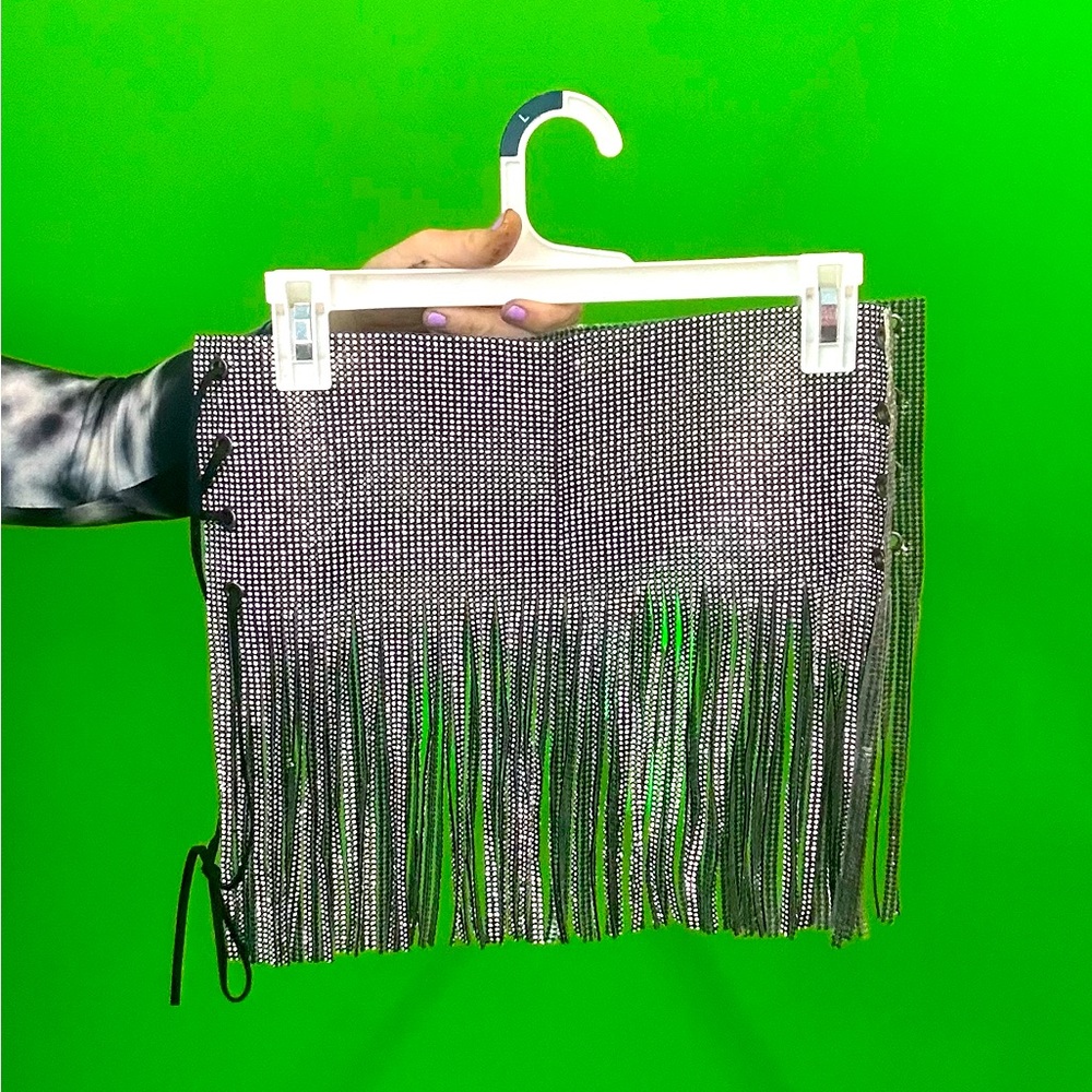 Rhinestone Lace-Up Fringe Dance Skirt